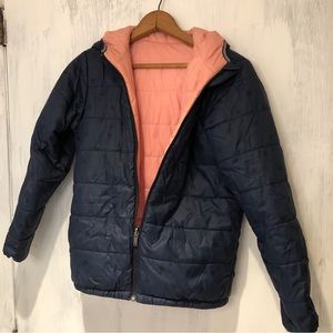 Lacoste 2-way unisex kids pink / blue winter puffer jacket size 16/18 L/XL